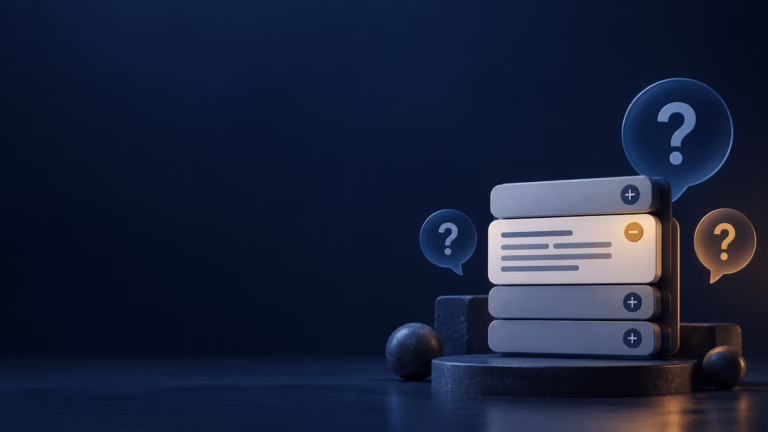 Stacked FAQ question cards with one answer expanded